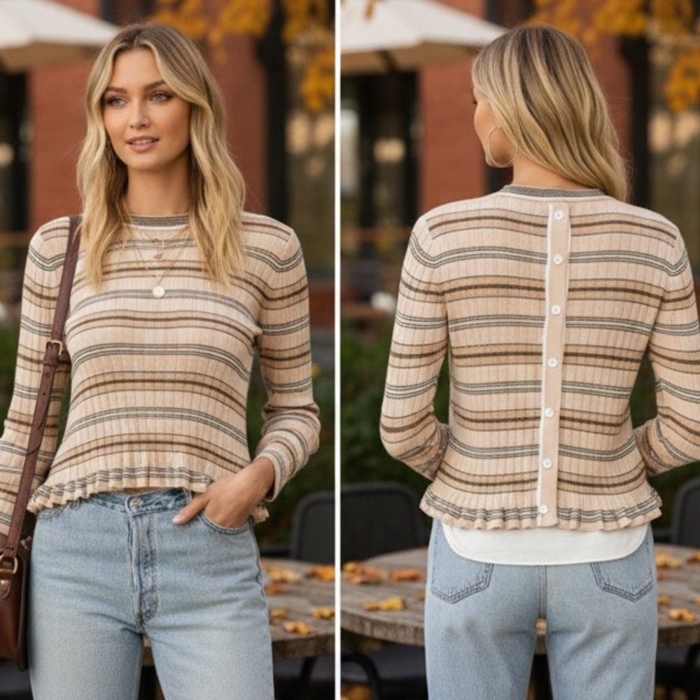 LAST CHANCE - Derek Lam 10 Crosby Striped Button Back Sweater